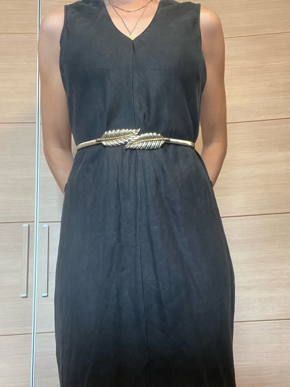 Tommy Hilfiger Black V-Neck Sleeveless Maxi Slip Dress 100% Linen